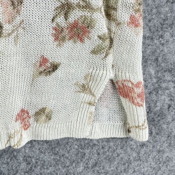 J Jill Top Womens Large Floral Knit Linen Blend Coastal Breezy Beach Cottage - Picture 4 of 13